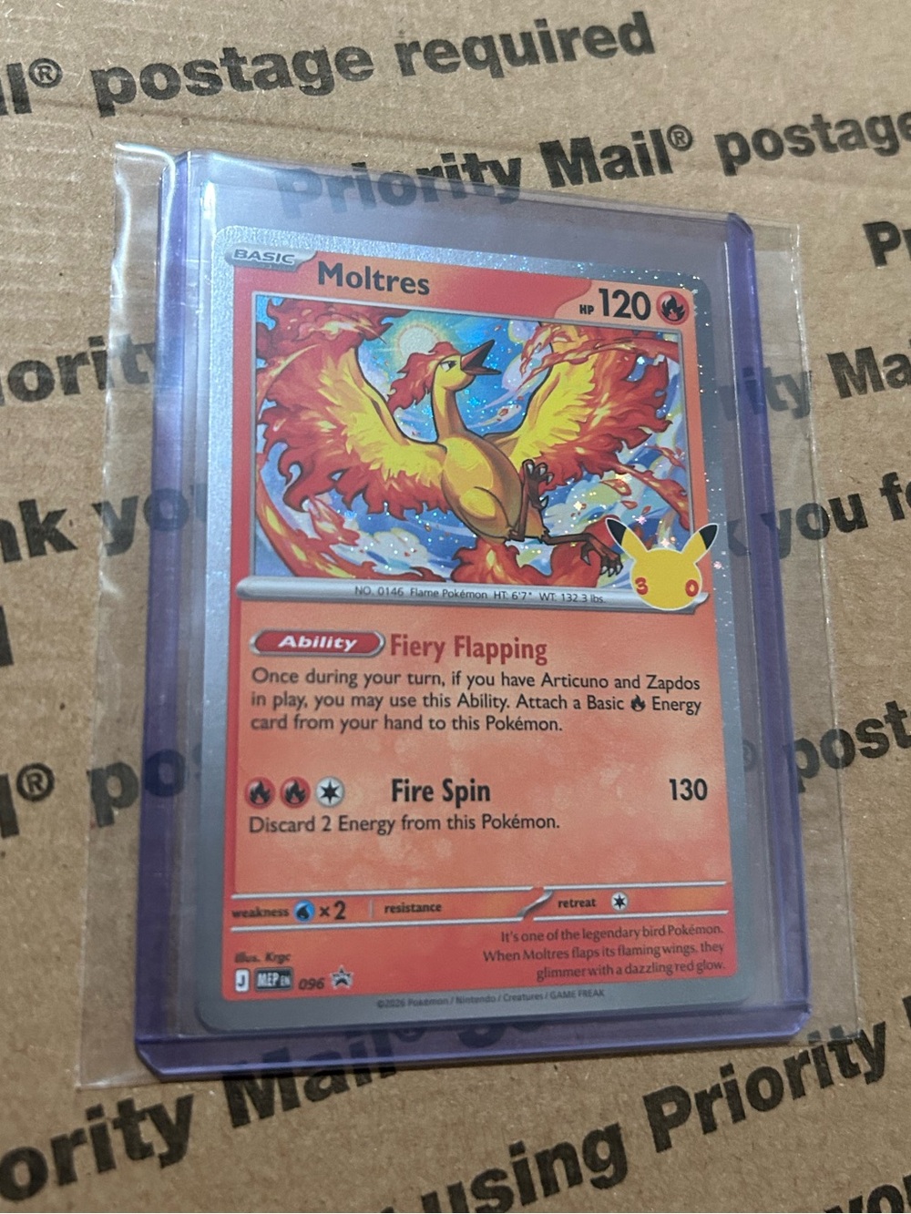 Holo Moltres 30th Celebration Pokemon TCG Black Star Promo Card No. 096
